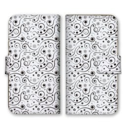 ＼全機種対応／ スマホケース 手帳型 スマホカバー 手帳タイプ スマートフォン ケース カバー 柄物 曲線 風 北欧 パターン ブラック かわいい おしゃれ カードホルダー付き カード収納 合皮 合成レザー