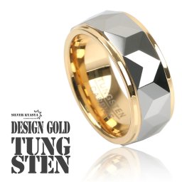 タングステン デザインカット 幅8mm ゴールド gold 金 メタル ライン ツートンカラー リング 高耐久 頑丈 金属アレルギー対応 指輪