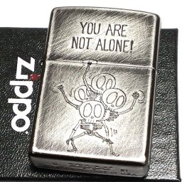 ZIPPO ライター ユーズドフィニッシュ ALONE スカル かわいい ジッポ 彫刻 アンティークシルバー かっこいい おしゃれ レディース メンズ ギフト プレゼント 