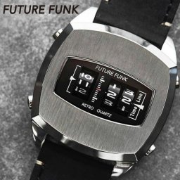 【FUTURE FUNK】 フューチャーファンク 近未来 デザイン ローラーデジタルウォッチ 革 腕時計 ウォッチ メンズ クオーツ 男性用 プレゼント FF101-SV-LBK
