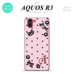 SH-04L SHV44 R3 AQUOS R3 スマホケース カバー 花柄 ドット リボン ピンク +アルファベット nk-r3-351i