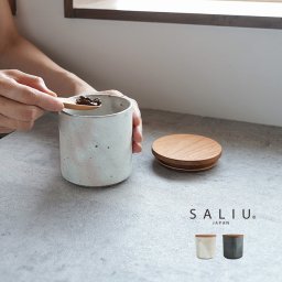 SALIU CRAFT キャニスター[保存容器 密閉 おしゃれ 美濃焼 日本製 陶器 木蓋 保存ケース ストッカー ポット 入れ物 蓋付き 保存 保管ケース ナチュラル シンプル モダン 和モダン カフェ風 レトロ 和食器 北欧 キッチン雑貨]