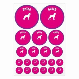 ドッグ ステッカー カラフル ボクサー ピンク＆パープル A4サイズ まとめて詰め合わせ サイズ別 丸型 21枚セット 犬種別 シール カーステッカー 愛犬 キャンプ 持ち物 ドッグフード用 屋外 屋内 防水 かわいい おしゃれ