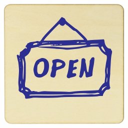 OPEN プレート 木製ドアサイン 27x27cm 正方形 インテリア 注意 警告 呼びかけ デザイン おしゃれ ピクトサイン UV印刷 安全対策
