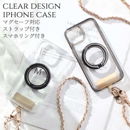 iphone15 ケース クリア リング付き iphone15Pro iphone15Plus iphone15ProMAX マグセーフ対応 チェーン ストラップ 大人可愛い アイフォン 15 15pro 15plus 15promax magsafe 透明 ショルダーストラップ 肩掛け スマホリング 15プラス 15プロ スタンド ブラック 送料無料