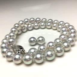真珠 ネックレス パール オーロラ・真多麻 アコヤ真珠 イヤリング or ピアス セット 8.5-9.0mm ホワイトシルバーブルー（ナチュラル） シルバー クラスップ 66783 イソワパール