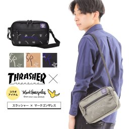 スラッシャー THRASHER THR-177 ショルダー マークゴンザレス コラボ商品 ポリエステル 撥水 雨 レイン バッグ ウエスト ボディバッグ ユニセックス カーキ ベージュ ブラック ユニセックス 男女兼用 シンプル ワンポイント 生地 撥水加工 アウトドア 旅行 サブバッグ