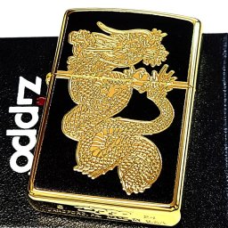 ZIPPO ドラゴン 和柄 ジッポ ライター かっこいい 彫刻 竜 ブラック＆ゴールド 龍 金タンク 黒金 干支 辰 御守り メンズ プレゼント ギフト