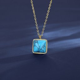 ネックレス レディース 人工ターコイズ ブルー ステンレス イエローゴールド tn21052602