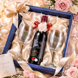 敬老の日 退職 名入れ SXX ペア酒セット デコボトル ワイン テラノブレ ヴァラエタル 750ml & おまかせワイングラス 2点 リボン・コサージュ付 布張りBOX入り / プレゼント ギフト 夫婦 結婚 金婚式 銀婚式 退職 記念 誕生日 長寿 祝い
