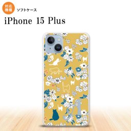 iPhone15 plus iPhone15 plus スマホケース 背面ケースソフトケース 猫 花 黄 +アルファベット 2023年 9月発売 nk-i15pl-tp1721i