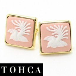 取寄品 陶華 TOHCA ゴールド スクウェア 鳳凰カメオ ピンク カフス カフスボタン カフリンクス cufflinks cuffs メンズ 男性 ユニーク おもしろ 面白 面白い 動物 植物シリーズ スーツアクセサリー専門店 誕生日 プレゼント プチギフト おしゃれ カフスマニア
