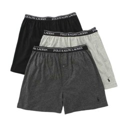 ラルフローレン Ralph Lauren ニットボクサー トランクス ロゴ 3枚セット お買い得 パック 下着 NCKBP3 9OD メンズ グレー+ダークグレー+ブラック 綿 コットン