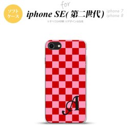 iPhoneSE 2 第二世代 iPhone8&iPhone7 共用 スマホケース 背面カバー ソフトケース スクエア 赤 ピンク +イニシャル おしゃれ かわいい かっこいい メンズ レディース nk-ise2-tp770i