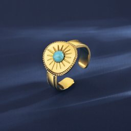 リング 人工ターコイズ ブルー ステンレス イエローゴールド おしゃれ 可愛い かわいい きれいめ カジュアル モチーフ 太陽 フリーサイズ tr21042504