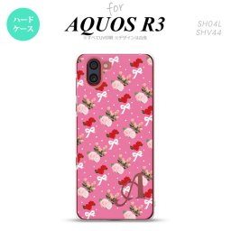 SH-04L SHV44 R3 AQUOS R3 スマホケース カバー 花柄 バラ リボン ピンク ビビット +アルファベット nk-r3-262i