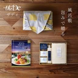 お返し・内祝いに！風呂敷で贈る｜カタログギフト ANA's フレッシュセレクション 輝コース ＋ KUSU HANDMADE くすのきアロマバスギフトセットC<br><br>敬老の日 お歳暮 お年賀 結婚式引き出物 結婚お祝い 結婚内祝い（お返し） 出産お祝い 出産内祝い（お返し） 快気祝い 母 