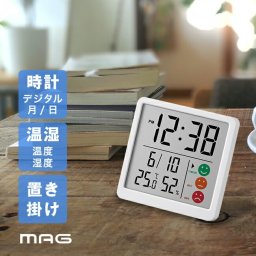 ノア精密 MAG 時計付き デジタル温度湿度計 ニコピタ TH-112 WH-Z[温湿度計 デジタル時計 置時計 掛け時計 兼用 置き時計 掛時計 壁掛け マグネット 取り付け 時計 カレンダー 月日 表示] 即納