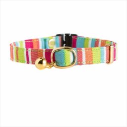 【楽天1位】 猫 首輪 子猫 成猫 鈴 セーフティバックル ハゲない コットン  鈴付 猫用 フェレットにも ペットグッズ 安全首輪 レインボー ストライプ【猫雑貨招福】