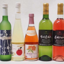 国産フルーツワイン5本セット Cider 青森弘前産りんご使用500ml 京都山城青谷産城州白梅わいん(京都府)500ml 北海道微発泡ロゼワイン500ml 甲州遅摘白ロゼワイン720ml　計5本