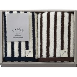 CALME CALMEバンブー フェイスタオル2枚セット [26-0128-091] CM2525 タオルセット ｜ 綿75% 再生繊維 バンブーリヨセル なめらか 吸水性 ｜ 内祝い ギフト プレゼント 日常使い | ストライプ アースカラー おしゃれ ｜ 化粧箱入