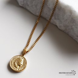 コインネックレス レディース 喜平チェーン アンティーク デザイン ヘルヴェティア女神 スイス 硬貨 女性 ゴールド 18K GP ステンレス 金属アレルギー対応 ペンダント