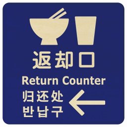 14x14cm 返却口 皿 カップ イラスト入り 多言語 英語 中国語 韓国語 対応 ブルー 左矢印 木製プレート 正方形 商業施設 飲食店 旅館 ホテル レンタル イベント表示 場所 掲示 案内板 ピクトサイン