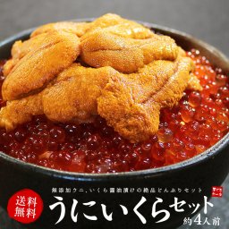 無添加うにイクラ丼4杯分 無添加生ウニとイクラ醤油漬け絶品海鮮丼 送料無料（プレゼント お歳暮 お年賀 ギフト 2025 食べ物 刺身 手巻き寿司 おつまみ 海鮮セット 高級 詰め合わせ）《ref-ur1》[[ウニイクラセット-2p]