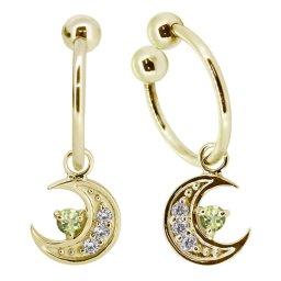 揺れる ノンホールピアス フープ イヤリング 月 ムーン 18k レディース ペリドット 誕生石 8月
