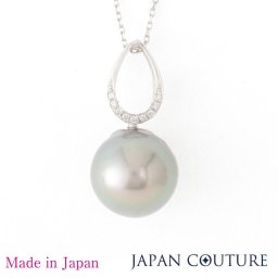 【一点物】 Pt900 13mm珠 黒蝶真珠ペンダントネックレス 0.05ct ダイヤ付き プラチナ 天然ダイヤモンド 日本製 プレゼント  大人 上品 ペンダント 大粒 大珠 豪華 ゴージャス 黒蝶 無着色 ナチュラル 黒真珠 黒蝶 長め チェーン PT 13ミリ 上品 お洒落 黒蝶真珠ネックレス