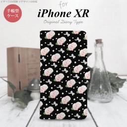 iPhoneXR iPhone XR 手帳型スマホケース カバー 花柄 バラ リボン 黒  nk-004s-ipxr-dr257