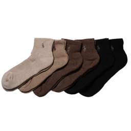 ポロラルフローレン：PERFORMANCE SOLID クォーターソックス 6PK (ブラウン)[ソックス/ 男性下着/ メンズインナー/人気ブランド/おすすめギフト/誕生日プレゼント/メンズファッション]