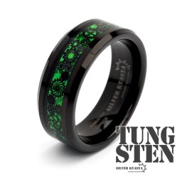 タングステン 歯車 リング メンズ 指輪 黒 グリーン 緑 ギア メタリック スマート 金属アレルギー対応 オリジナル 男性