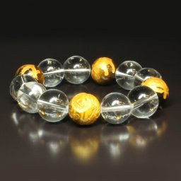 【一点物の贈り物】 ［洞察力アップ］16mm 金彫四神獣 タイガーアイ 本水晶 クリスタル ブレスレット SiSin49 天然石 父の日ギフト 男性への贈り物 金運のお守り
