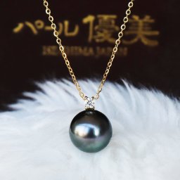 K18 黒蝶真珠 一粒 DIA ネックレス ダイア Tahitian pearl necklace D0.04ct 1pcs