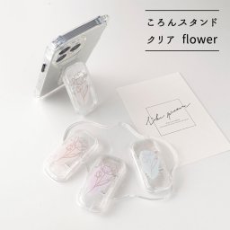 クリア スマホスタンド 【 ころん 韓国 flower 】 くすみカラー スマホグリップ クリア 花 韓国風 線画 イラスト 淡い 誕生日 記念日 贈り物 ギフト プレゼント 父の日