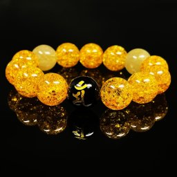 【金運のお守り】 一点物［四緑木星癸卯年金運大飛躍］14mm 守護梵字オニキス シトリン 黄水晶 クラック ゴールド ルチルクォーツ ブレスレット 卯年生まれ マン 文殊菩薩様 表に梵字 裏に仏様 天然石 金運 開運 誕生石 京海堂 bor16 母の日ギフト 開運アイテム 上質な贈答品