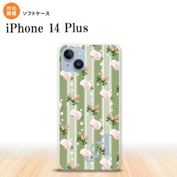iPhone14 plsu iPhone14 plsu スマホケース 背面ケースソフトケース 花柄 バラ レース 緑 +アルファベット 2022年 10月発売 nk-i14pl-tp258i
