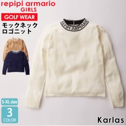 ゴルフ モックネック 長袖 ジュニア ブランド ロゴ 秋 冬 ニット アクリル 小学生 中学生 女の子 キッズ スポーツ レピピアルマリオ S M L XL 紺 白 茶 repipi armario 2023fw karlas