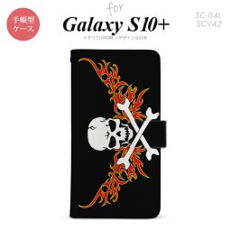 SC-04L SCV42 Galaxy S10+ 手帳型スマホケース カバー ドクロ 白 横 赤黄 nk-004s-s10p-dr881