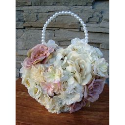 ハンドバックブーケ アーティフィシャルフラワー ウエディングブーケ  【ブーケ ブートニア セット】ハンドバッグ型 ハート型 エレガント ホワイト ピンク バラ カーネーション アジサイ パール 花嫁 挙式 前撮り お祝い ギフト プレゼント 記念日 フラワーアレンジメント【送料無料※北海道・沖縄除く】