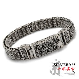 六字真言 ブレスレット メンズ シルバー925 チェーンブレスレット silver 銀 ユニーク 密教法具 金剛杵 マニ車 梵字 刻印 ギミック搭載 金属アレルギー対応 男性