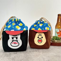 【名入れ】キャップおさる・ごりらのころりん巾着（ビール） お弁当グッズ おにぎり入れ ランチセット サル ゴリラ アニマルグッズ 温泉グッズ オリジナルプリント
