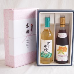 実りの秋の贈り物 感謝の贈り物ボックス 山梨県産デラウェア種辛口白ワインと国産ワインセット(北海道の詩 プレミアムキャンベル赤ワイン 甘口(北海道)720mlシャンモリ実りの収穫辛口白ワイン9度 720ml