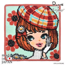 RUNE【内藤ルネ × アーンジョー】 ベレー帽の少女 日本製 シェニール織 ハンカチ アーンジョー Enjeau ラッピング対応可 ※ネコポス便発送