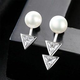 ピアス 両耳用 キュービックジルコニア 淡水パール シルバー925 ホワイト ピンク シルバー スタッド 中粒 アシンメトリー 上品 大人 トライアングル 三角 pe0042
