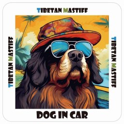 チベタンマスティフ Tibetan Mastiff  犬 カーステッカー DOG IN CAR 海 麦わら帽子 サングラス 夏 13x13cm 正方形 防水 屋外 屋内 車ステッカー ステッカー 車 かっこいい おしゃれ かわいい バイク サインステッカー カーサイン