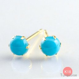 ピアス k18 ターコイズ イエローゴールドk18 キャンディ18k 18金 スタッドピアス 一粒 カボション シンプル レディース かわいい 華奢 天然石