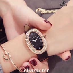 GUOU レディース 女性用 腕時計 時計 ウォッチ ラインストーン石使用クォーツ アクセサリー ラッピング無料 送料無料 かわいい おしゃれ ゴールド ブレスレット 旅行 イベント カジュアル 通勤 通学 楕円 WG8067