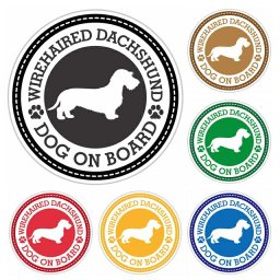 名入れ可 セーフティサイン ステッカー Dog on board WIREHAIRED DACHSHUND ワイアーヘアードダックスフンド 全6色 直径13cm あおり運転 対策 カーステッカー シール 自動車用 屋外 屋内 防水 安全対策 カーサイン 肉球マーク